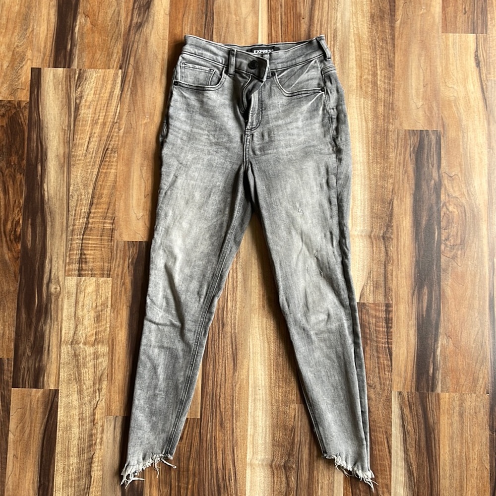 Express Distressed Ankle Length Skinny Super High Rise Gray Jeans Size 0